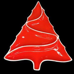 Vintage Ceramic Red Christmas Tree Divided Serving/Candy Dish Atlantic Mold MCM